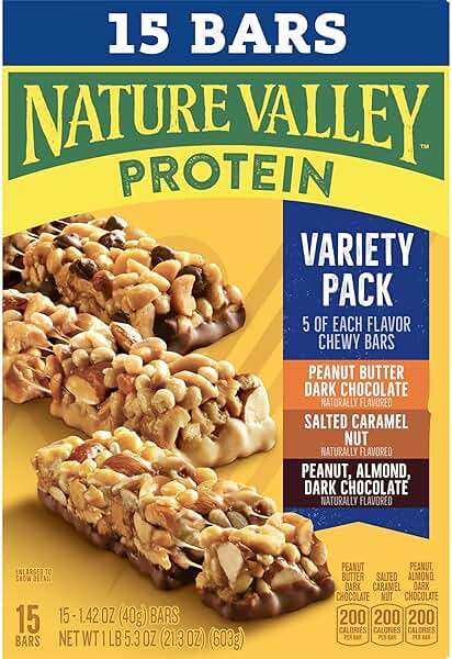Nature Valley Protein Bars Variety Pack, Gluten Free Chewy Granola Snack Bars, 10g Protein, Peanut Butter Dark Chocolate, Salted Caramel Nut, Peanut Almond Dark Chocolate, 15 Count, 21.3 oz Box - Image 5