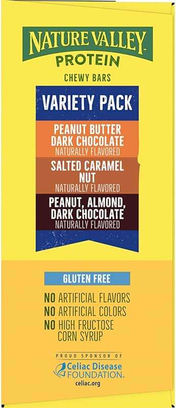 Nature Valley Protein Bars Variety Pack, Gluten Free Chewy Granola Snack Bars, 10g Protein, Peanut Butter Dark Chocolate, Salted Caramel Nut, Peanut Almond Dark Chocolate, 15 Count, 21.3 oz Box - Image 6