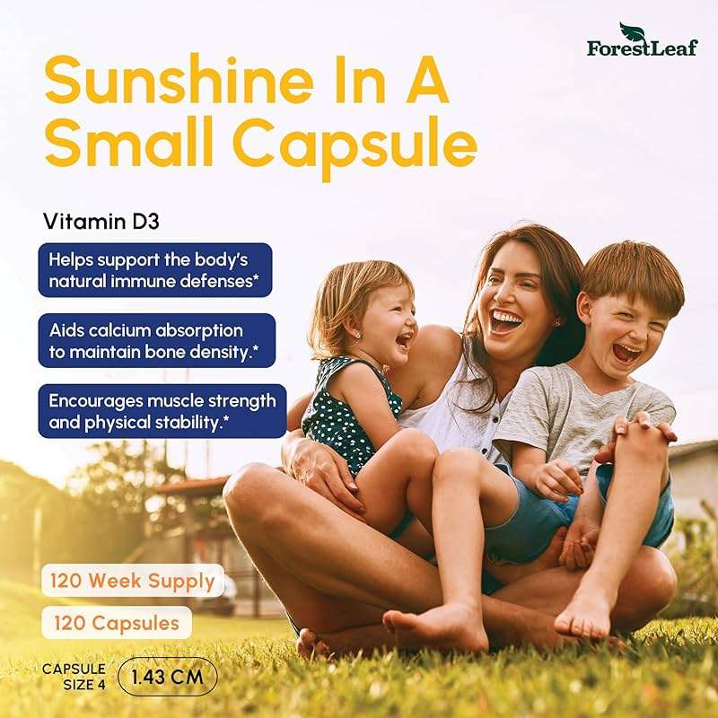 ForestLeaf Vitamin D3 50,000 IU | VIT D - Kosher VIT D3 Vitamin D Supplement for Women and Men | Bone Health, Teeth, Immune Support | Weekly Dose, 2-Year Supply, 120 Caps - Image 2