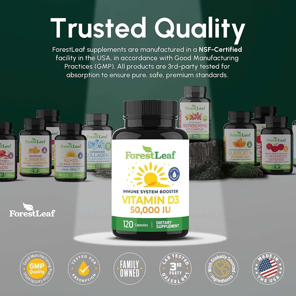 ForestLeaf Vitamin D3 50,000 IU | VIT D - Kosher VIT D3 Vitamin D Supplement for Women and Men | Bone Health, Teeth, Immune Support | Weekly Dose, 2-Year Supply, 120 Caps - Image 7