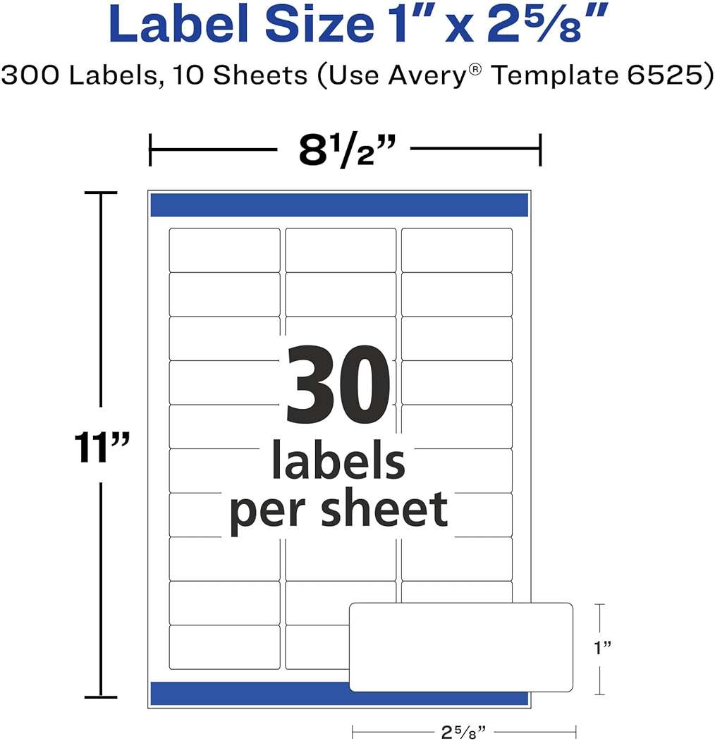 Avery Address Labels, Sure Feed and Easy Peel Technology, Glossy White Labels, 1" x 2-5/8", Permanent Adhesive, Laser/Inkjet, 300 Total (6525) - Image 3