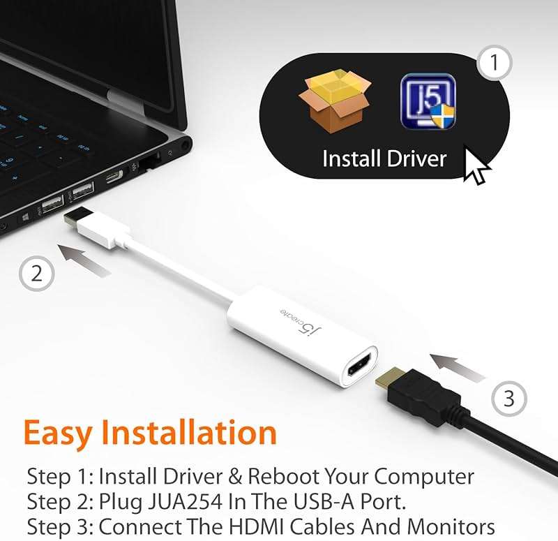 j5create USB to HDMI Multi-Monitor Adapter Supports 1080p 2048 x 1152 @ 32 bits | USB 3.0 with 2.0 Support | Adapter is Compatible with Both Mac & Windows (JUA254) - Image 6