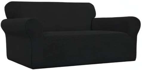 Easy-Going Stretch Loveseat Slipcover 1-Piece Sofa Cover Furniture Protector Couch Soft with Elastic Bottom for Kids Polyester Spandex Jacquard Fabric Small Checks (Loveseat, Black) - Image 9