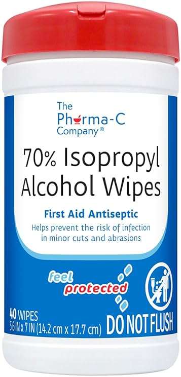 The Pharma-C Company -70% Isopropyl Alcohol Wipes [6 pack - 40ct Canisters] - Bulk IPA First Aid Antiseptic Wound Cleaner with Moisture Lock Lid. For minor cuts, scrapes, and burns. - Image 2