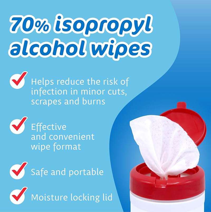 The Pharma-C Company -70% Isopropyl Alcohol Wipes [6 pack - 40ct Canisters] - Bulk IPA First Aid Antiseptic Wound Cleaner with Moisture Lock Lid. For minor cuts, scrapes, and burns. - Image 4