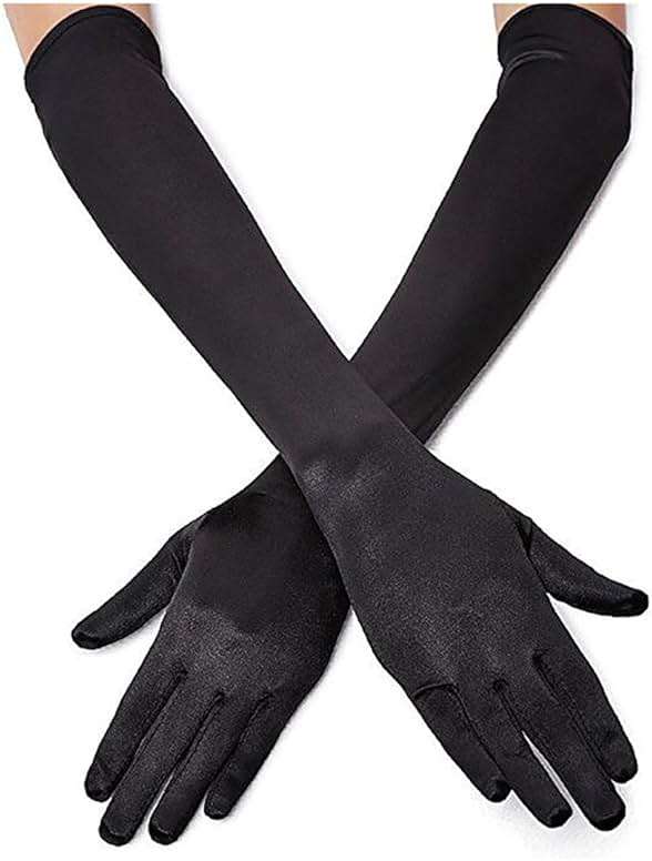 Lansian Long Opera Party Gloves for Women 1920s 20s Satin Gloves Costumes Elbow Length Bridal Evening Dress, 21 inches - Image 1