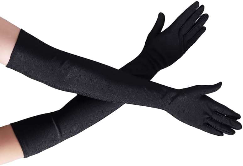 Lansian Long Opera Party Gloves for Women 1920s 20s Satin Gloves Costumes Elbow Length Bridal Evening Dress, 21 inches - Image 4