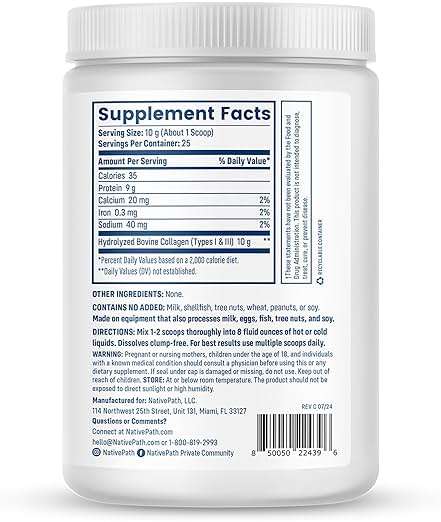 NativePath Collagen Peptides - Hydrolyzed Type 1 & 3 Collagen Powder for Skin, Hair, Nails - 8.8 oz (25 Servings) - Image 3