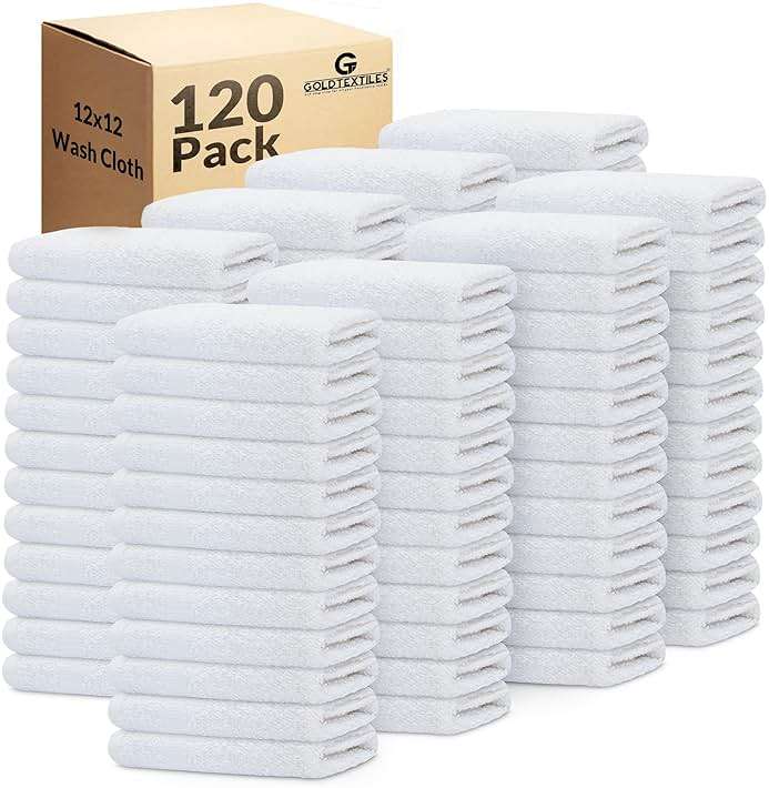GOLD TEXTILES 120 Pack Economy White Washcloths Set (12x12 inches) - Cotton Blend Commercial Grade Cleaning Rags, Quick Drying & Soft Face Cloths, Fingertip Towels for Bathroom, Spa, Gym, and Kitchen - Image 1