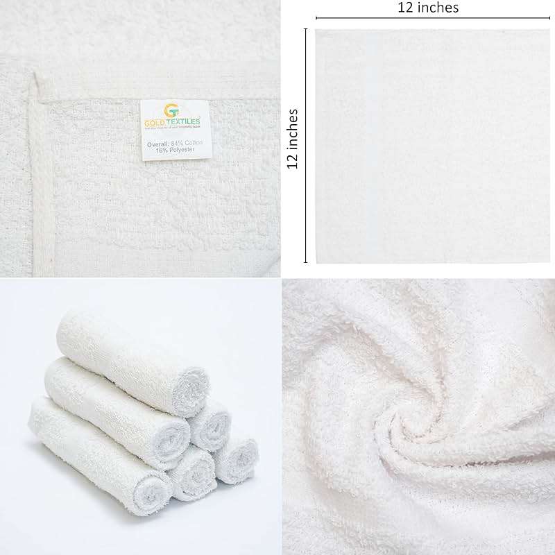 GOLD TEXTILES 120 Pack Economy White Washcloths Set (12x12 inches) - Cotton Blend Commercial Grade Cleaning Rags, Quick Drying & Soft Face Cloths, Fingertip Towels for Bathroom, Spa, Gym, and Kitchen - Image 5