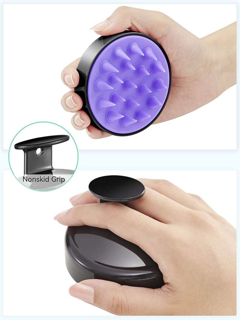 HEETA Scalp Massager Hair Growth, Soft Silicone Scalp Scrubber Shampoo Brush for Exfoliation, Dandruff Removal Head Massage Stress Relax, Wet & Dry Use for Thick Thin Curly Hair Care, Black - Image 2