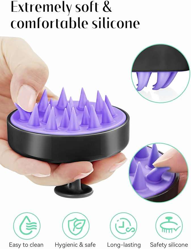 HEETA Scalp Massager Hair Growth, Soft Silicone Scalp Scrubber Shampoo Brush for Exfoliation, Dandruff Removal Head Massage Stress Relax, Wet & Dry Use for Thick Thin Curly Hair Care, Black - Image 3