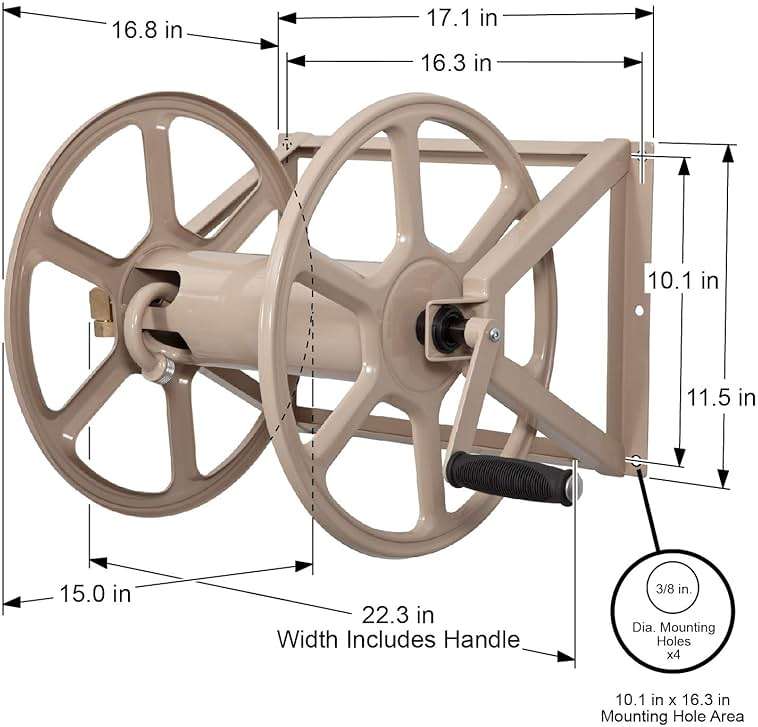 Liberty Garden 709 Steel Wall/Floor Mounted Hose Reel, Holds 200-Feet of 5/8-Inch Hose - Tan, 17.6 x 22 x 15 - Image 2