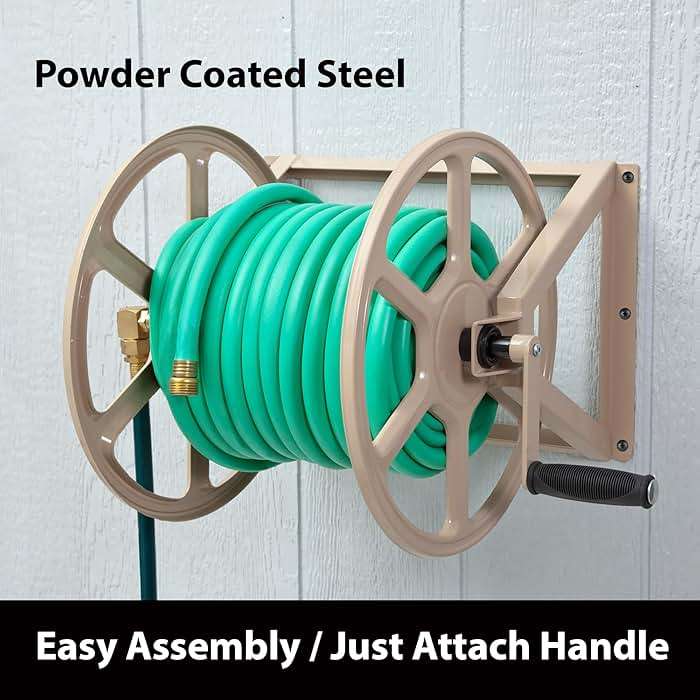 Liberty Garden 709 Steel Wall/Floor Mounted Hose Reel, Holds 200-Feet of 5/8-Inch Hose - Tan, 17.6 x 22 x 15 - Image 4
