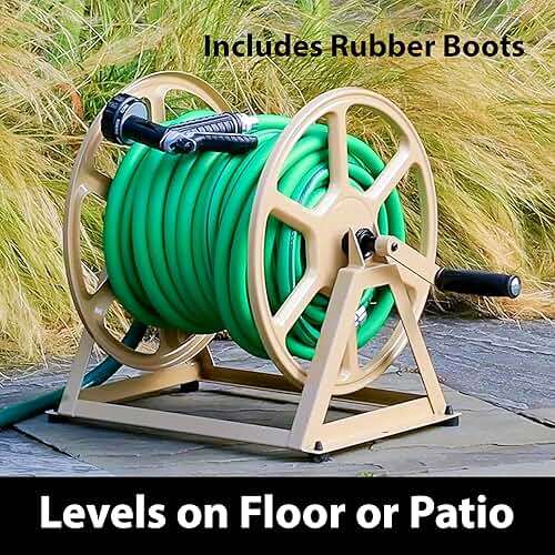 Liberty Garden 709 Steel Wall/Floor Mounted Hose Reel, Holds 200-Feet of 5/8-Inch Hose - Tan, 17.6 x 22 x 15 - Image 7
