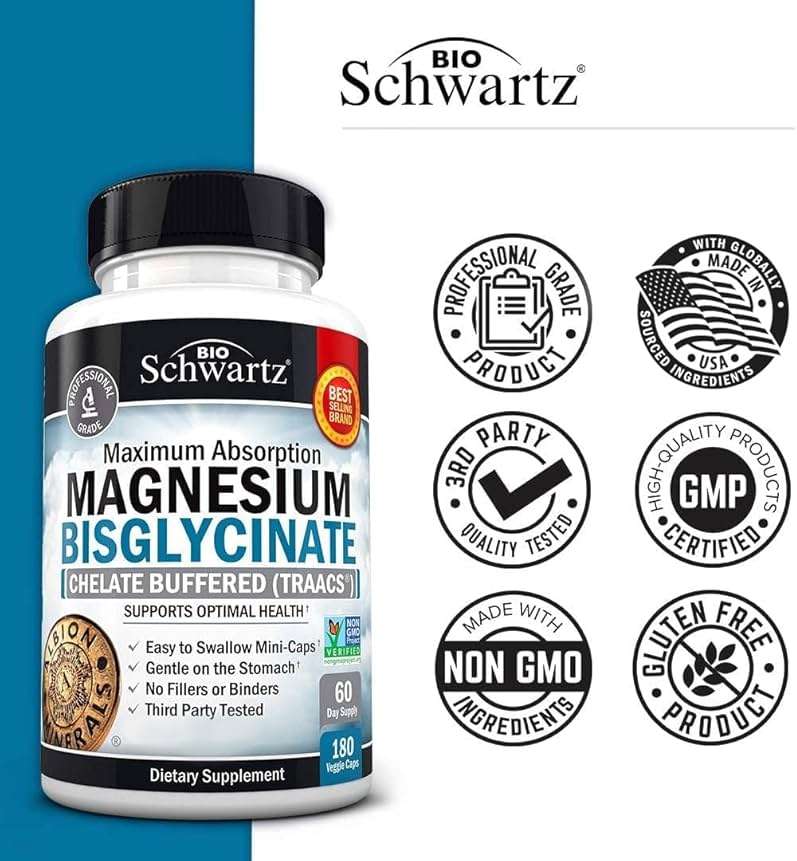Magnesium Bisglycinate Chelated Supplement - High Absorption Magnesium Glycinate Supplement for Women and Men - Sleep, Muscle, Bone & Joint Support - Non-GMO, Non-Laxative Chelate - 180 Capsules - Image 6