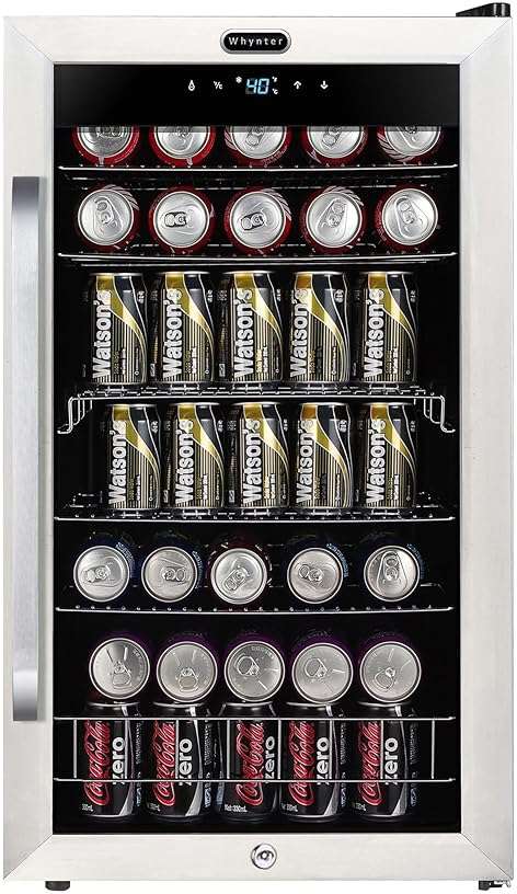 Whynter Beverage Refrigerator with Double-Layer Glass Door, 136-Can 3.4 Cu. Ft. Drink Mini Fridge with Lock & Digital Control, BR-1211DS, Stainless Steel - Image 1