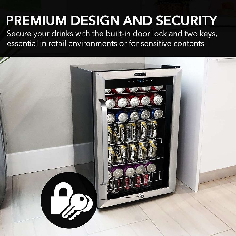 Whynter Beverage Refrigerator with Double-Layer Glass Door, 136-Can 3.4 Cu. Ft. Drink Mini Fridge with Lock & Digital Control, BR-1211DS, Stainless Steel - Image 4