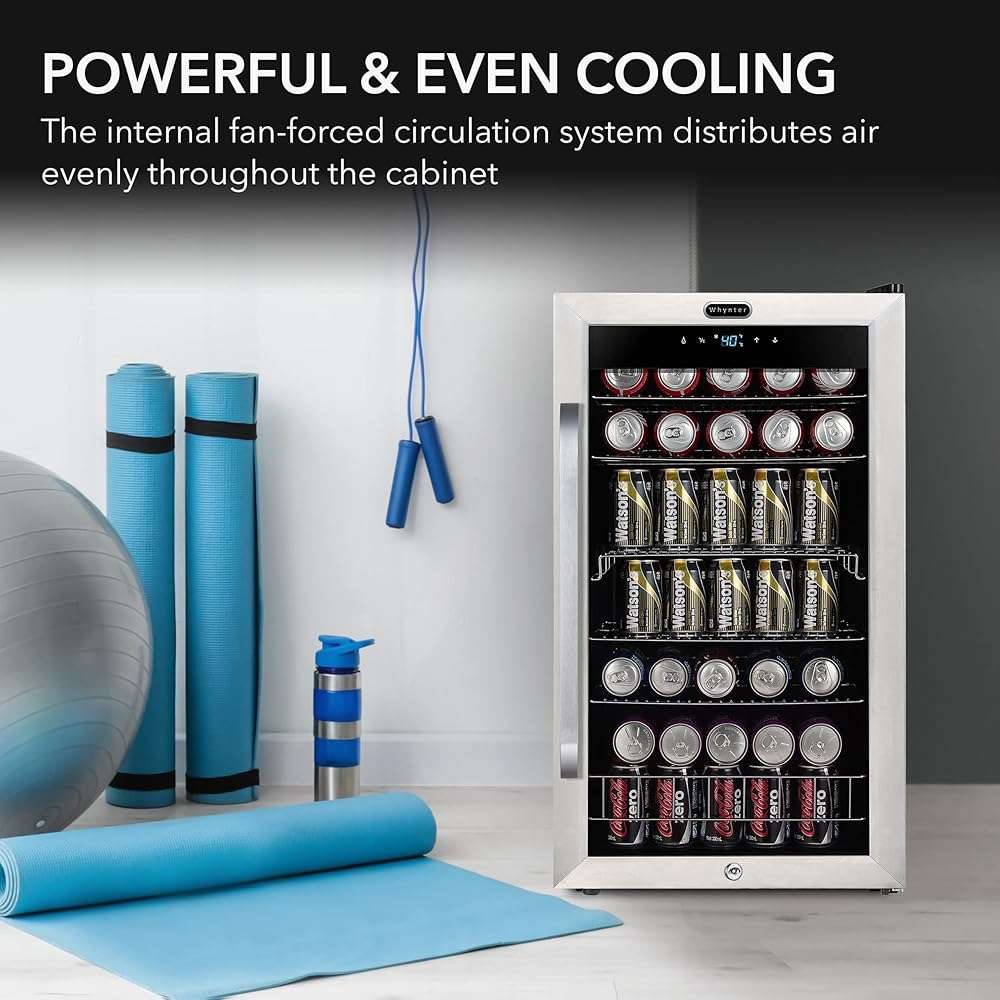 Whynter Beverage Refrigerator with Double-Layer Glass Door, 136-Can 3.4 Cu. Ft. Drink Mini Fridge with Lock & Digital Control, BR-1211DS, Stainless Steel - Image 5