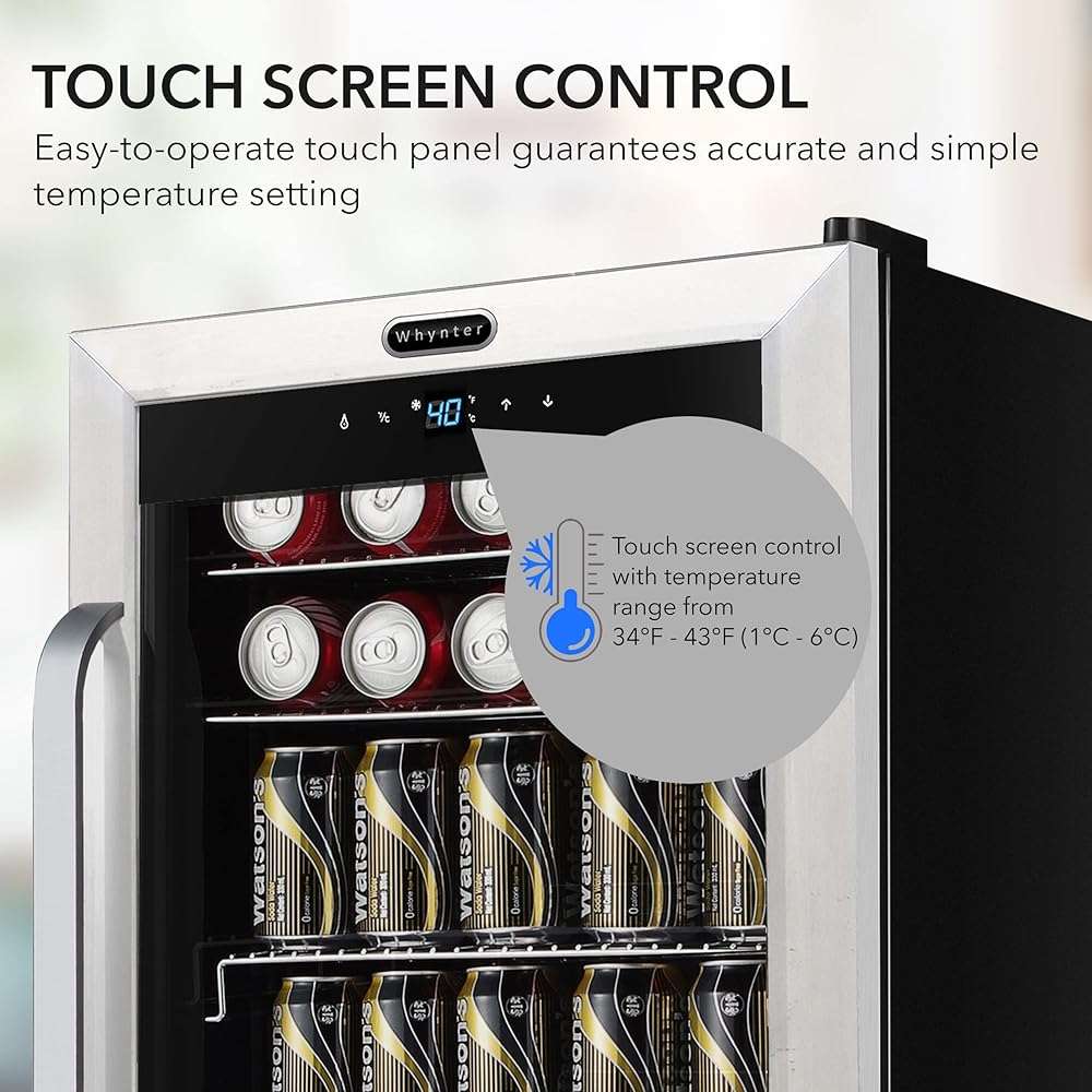 Whynter Beverage Refrigerator with Double-Layer Glass Door, 136-Can 3.4 Cu. Ft. Drink Mini Fridge with Lock & Digital Control, BR-1211DS, Stainless Steel - Image 6