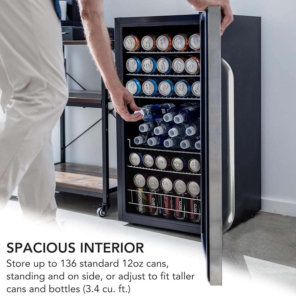 Whynter Beverage Refrigerator with Double-Layer Glass Door, 136-Can 3.4 Cu. Ft. Drink Mini Fridge with Lock & Digital Control, BR-1211DS, Stainless Steel - Image 8