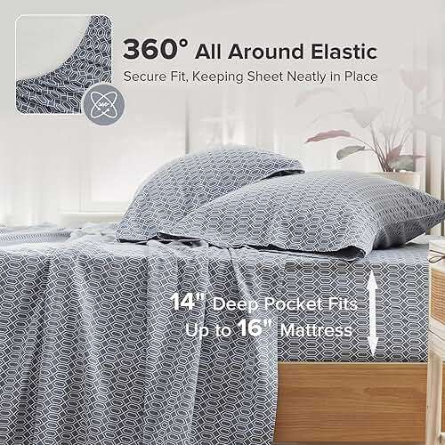 Comfort Spaces 100% Cotton Sheet Set Breathable, Lightweight, Soft with 14" Elastic Pocket Fits up to 16" Mattress, All Season Cozy Bedding, Matching Pillow Case, King Diamond Blue 4 Piece - Image 3