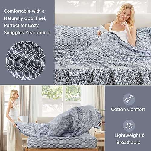 Comfort Spaces 100% Cotton Sheet Set Breathable, Lightweight, Soft with 14" Elastic Pocket Fits up to 16" Mattress, All Season Cozy Bedding, Matching Pillow Case, King Diamond Blue 4 Piece - Image 4