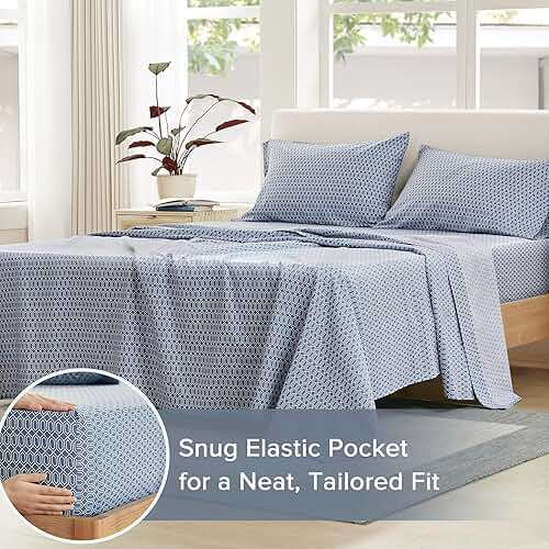 Comfort Spaces 100% Cotton Sheet Set Breathable, Lightweight, Soft with 14" Elastic Pocket Fits up to 16" Mattress, All Season Cozy Bedding, Matching Pillow Case, King Diamond Blue 4 Piece - Image 5