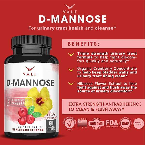 VALI D-Mannose 1000mg Urinary Tract Health Formula. Organic Cranberry Fruit Powder & Hibiscus. Healthy Bladder, Natural Cleanse, Fast Detox Flush, Herbal UT Function Support Pills. 60 Veggie Capsules - Image 3