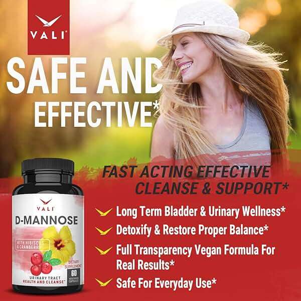 VALI D-Mannose 1000mg Urinary Tract Health Formula. Organic Cranberry Fruit Powder & Hibiscus. Healthy Bladder, Natural Cleanse, Fast Detox Flush, Herbal UT Function Support Pills. 60 Veggie Capsules - Image 4