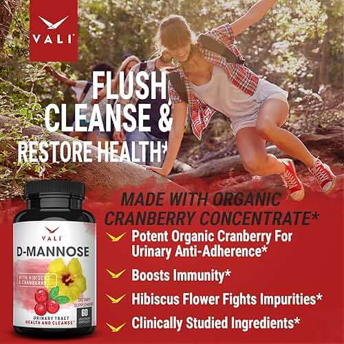VALI D-Mannose 1000mg Urinary Tract Health Formula. Organic Cranberry Fruit Powder & Hibiscus. Healthy Bladder, Natural Cleanse, Fast Detox Flush, Herbal UT Function Support Pills. 60 Veggie Capsules - Image 5