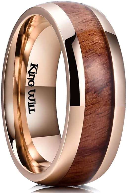 King Will Titanium Wedding Band for Men 7-8mm Black/Silver/Gold Titanium Men Ring with Koa/Maple Wood Inlay, Wooden Wedding Ring for Men Women Comfort Fit Size 6-14 - Image 1