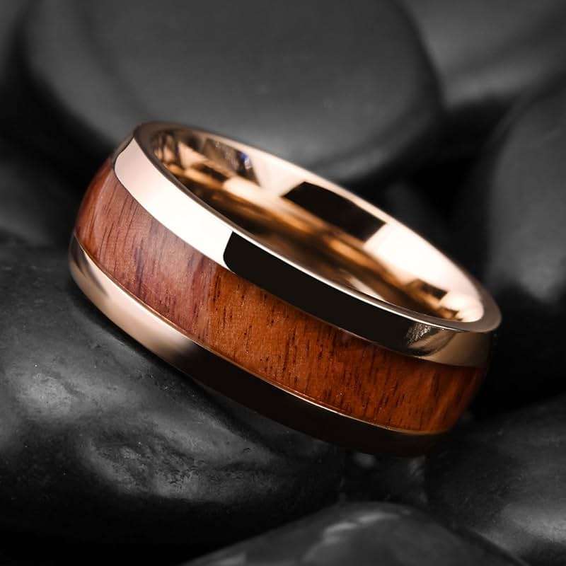 King Will Titanium Wedding Band for Men 7-8mm Black/Silver/Gold Titanium Men Ring with Koa/Maple Wood Inlay, Wooden Wedding Ring for Men Women Comfort Fit Size 6-14 - Image 2