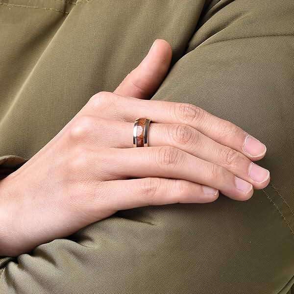 King Will Titanium Wedding Band for Men 7-8mm Black/Silver/Gold Titanium Men Ring with Koa/Maple Wood Inlay, Wooden Wedding Ring for Men Women Comfort Fit Size 6-14 - Image 4