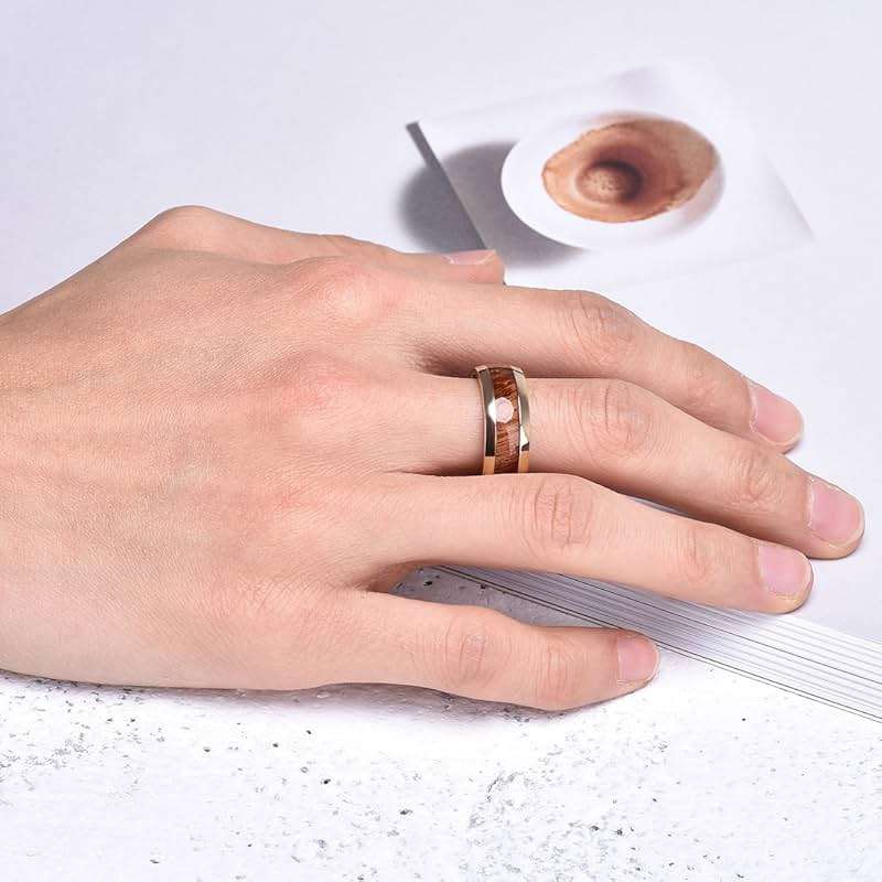 King Will Titanium Wedding Band for Men 7-8mm Black/Silver/Gold Titanium Men Ring with Koa/Maple Wood Inlay, Wooden Wedding Ring for Men Women Comfort Fit Size 6-14 - Image 5