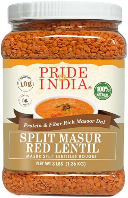 Pride of India Split Masur Red Lentils – 3 lb | Indian Masoor Dal Protein & Fiber Rich for Soup, Curry, Daal Recipes | Soft Texture Fast Cooking Dry Lentils - Vegan & Gluten Free Pantry Staple - Image 1