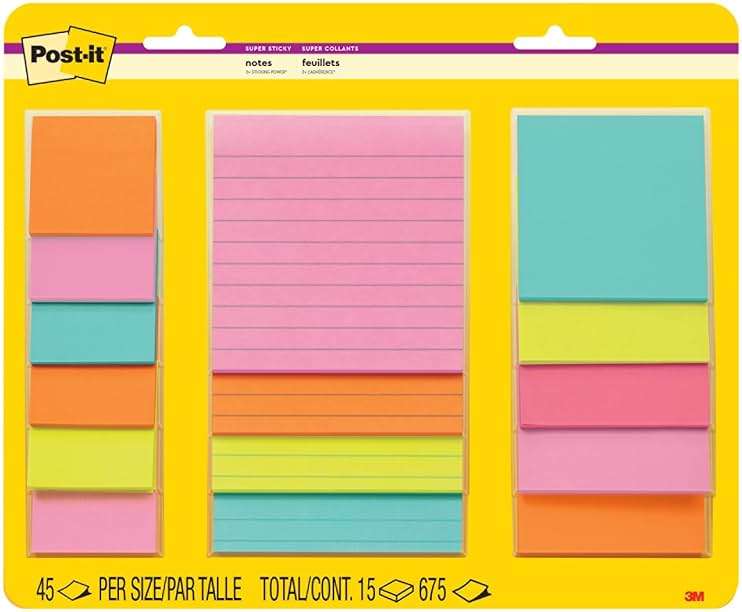 Post-it Super Sticky Notes, 15 Sticky Note Pads, Multi-Size., Back to School Supplies, Office Products, 2X the Sticking Power, Supernova Neons Collection - Image 1
