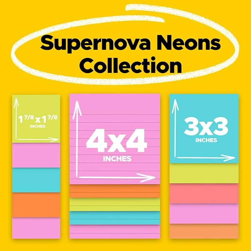 Post-it Super Sticky Notes, 15 Sticky Note Pads, Multi-Size., Back to School Supplies, Office Products, 2X the Sticking Power, Supernova Neons Collection - Image 2