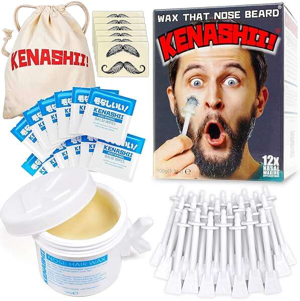 KENASHII Nose Wax Kit | 100 g Wax, 24 Applicators | The Original & Best Nose and Ear Hair Removal Kit from Kenashii | Nasal Waxing For Men and Women | Includes Balm Wipes, Mustache Guards, Storage Bag - Image 1