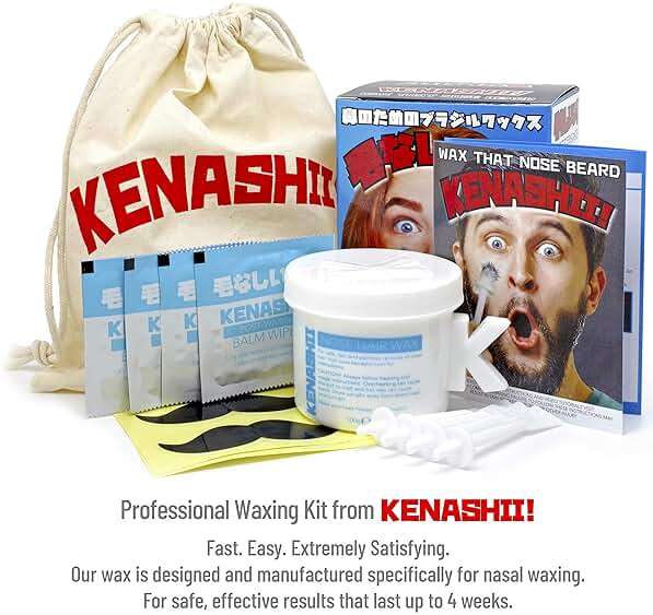 KENASHII Nose Wax Kit | 100 g Wax, 24 Applicators | The Original & Best Nose and Ear Hair Removal Kit from Kenashii | Nasal Waxing For Men and Women | Includes Balm Wipes, Mustache Guards, Storage Bag - Image 7