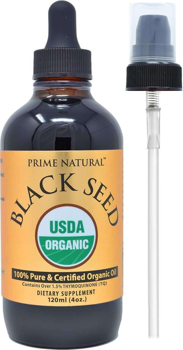 Prime Natural Organic Black Seed Oil 4oz - Cold Pressed Unrefined High Thymoquinone 1.7% USDA Certified - Turkish Origin Potent Nigella Sativa Liquid - Vegan Omega 3 6 9, Antioxidant - Image 1