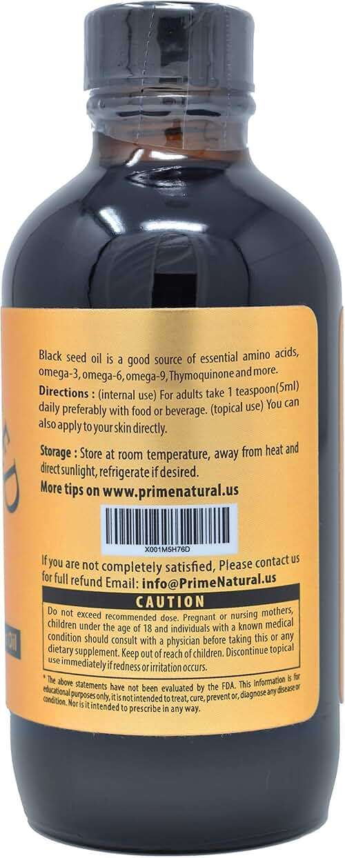 Prime Natural Organic Black Seed Oil 4oz - Cold Pressed Unrefined High Thymoquinone 1.7% USDA Certified - Turkish Origin Potent Nigella Sativa Liquid - Vegan Omega 3 6 9, Antioxidant - Image 3