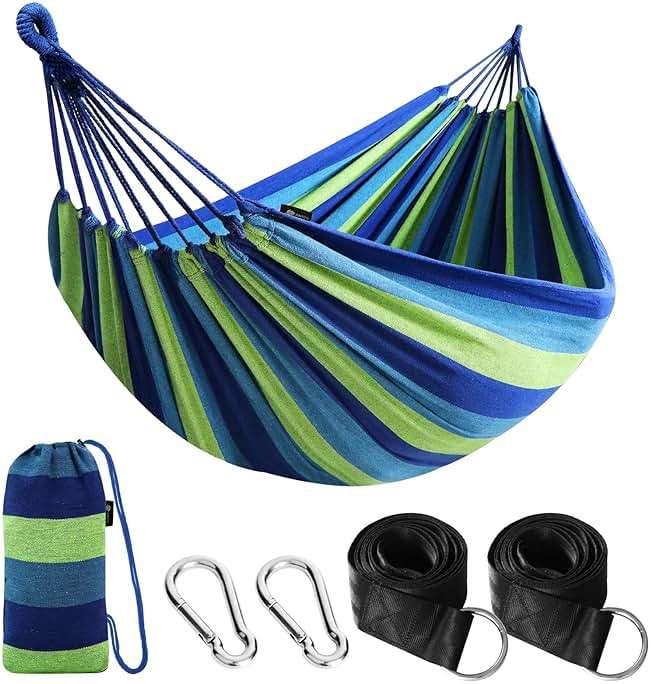 ANYOO Cotton Hammock Portable Camping Hammocks for Hanging Sturdy Garden Comfortable Fabric Hammock with Tree Straps Up to 660lbs with Travel Bag for Camping Outdoor/Indoor Patio Backyard - Image 1