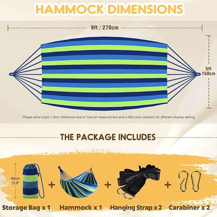 ANYOO Cotton Hammock Portable Camping Hammocks for Hanging Sturdy Garden Comfortable Fabric Hammock with Tree Straps Up to 660lbs with Travel Bag for Camping Outdoor/Indoor Patio Backyard - Image 3