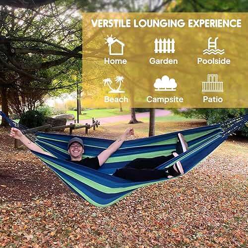 ANYOO Cotton Hammock Portable Camping Hammocks for Hanging Sturdy Garden Comfortable Fabric Hammock with Tree Straps Up to 660lbs with Travel Bag for Camping Outdoor/Indoor Patio Backyard - Image 5