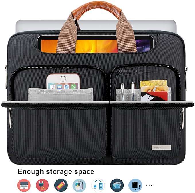 Lacdo 360° Protective Laptop Shoulder Bag, 14 inch Computer Bags for 14 inch MacBook Pro M5 Pro/Max A3426 A3427 (2026), M5/M4/M3/M2/M1 A3434 A3112 A3401 A3185 A2918 A2992 2025-2021 Messenger Bag,Black - Image 3