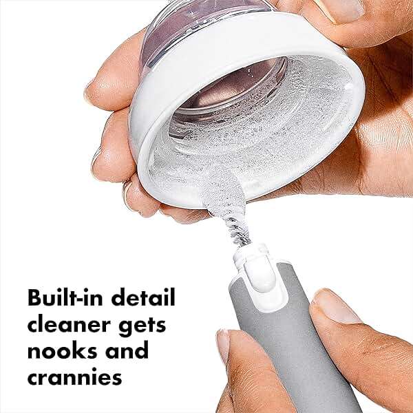 OXO Tot Baby Bottle Brush with Nipple Cleaner, Gray, Soft Bristle Touch, Ideal for Glass Baby Bottle - Image 6