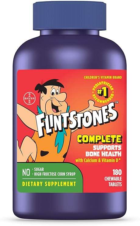 Flintstones Vitamins Chewable Kids Vitamins, Complete Multivitamin for Kids and Toddlers with Iron, Calcium, Vitamin C, Vitamin D & more, 180 count(Pack of 1)(Packaging May Vary) - Image 1