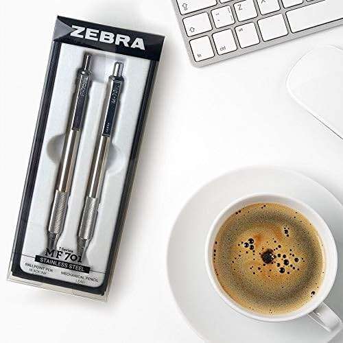Zebra Pen M/F 701 Stainless Steel Mechanical Pencil and Ballpoint Pen Set, Fine Point, HB Lead and Black Ink, Ideal for Tactical Use, 2-Pack Gift Set (10519) - Image 2