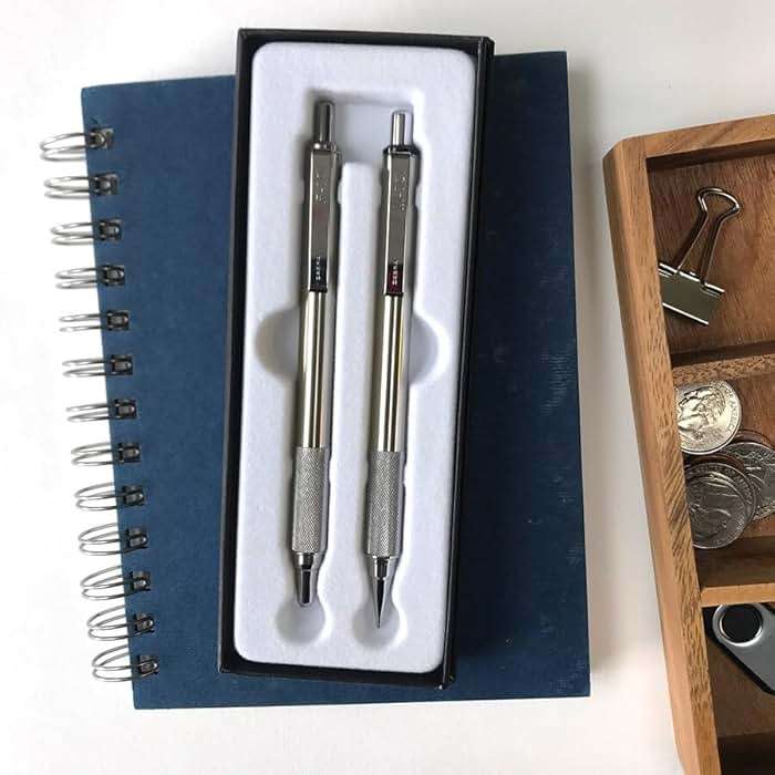 Zebra Pen M/F 701 Stainless Steel Mechanical Pencil and Ballpoint Pen Set, Fine Point, HB Lead and Black Ink, Ideal for Tactical Use, 2-Pack Gift Set (10519) - Image 4